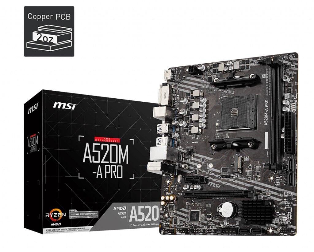 MSI A520M-A PRO AM4 DDR4 4600(OC) DVI HDMI M.2 USB3.2 MATX