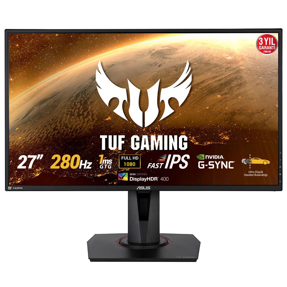 ASUS TUF GAMING VG279QM 27 HDR GAMING IPS FREESYNC VE G-SYNC UYUMLU  1920x1080 1MS 280HZ DP HDMI MM VESA 3YIL ELMB SYNC.PIVOT
