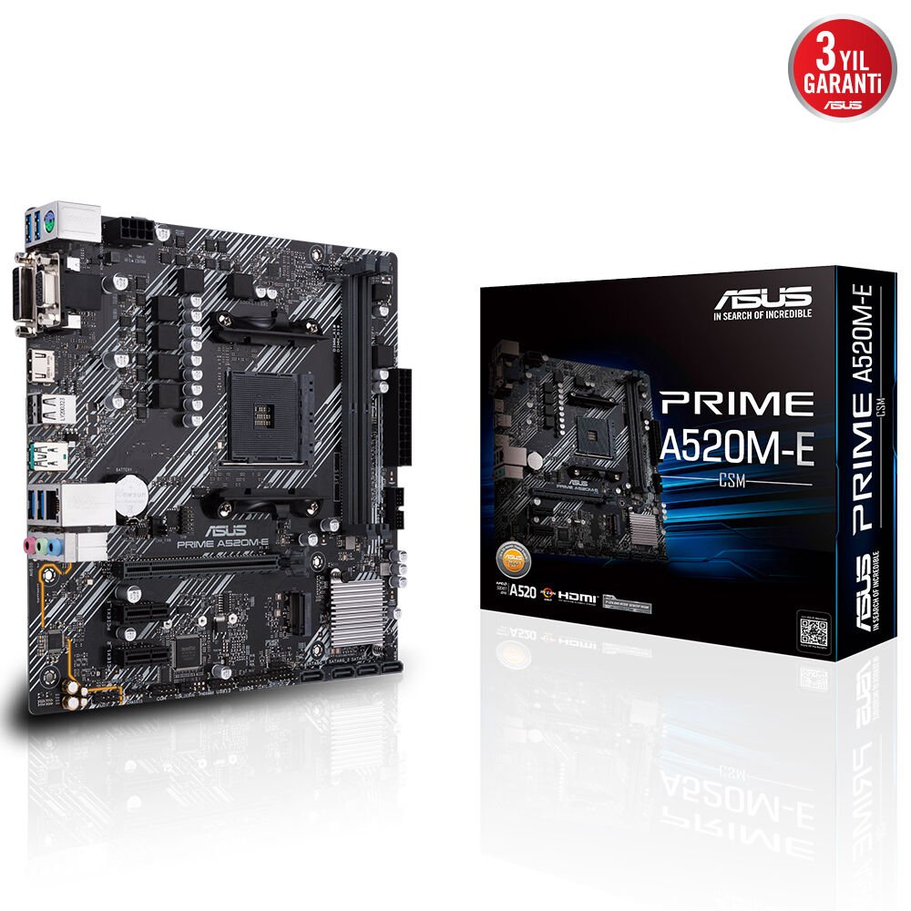 ASUS PRIME A520M-E CSM AMD A520 AM4 DDR4 4400 HDMI DVI VGA M2 USB3.2 mATX ANAKART
