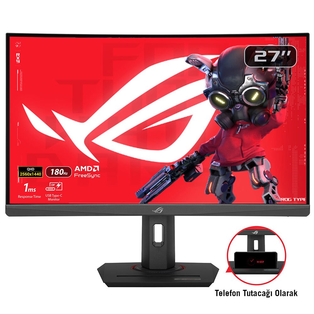 ASUS ROG STRIX XG27WCS 27 CURVED HDR400 GAMING 2K FAST IPS FREESYNC VE G-SYNC UYUMLU 2560x1440 1MS 180HZ DP HDMI USB