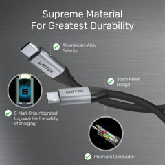 UNITEK USB-C 3.2 KABLO 1MT 10GBPS 4K (C14082ABK)