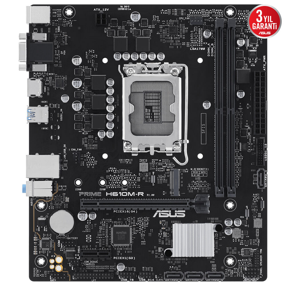 ASUS MB PRIME H610M-R-SI INTEL H610 LGA1700 DDR5 5600 DP HDMI VGA M2 USB3.2 mATX ASUS 5X PROTECTION III - Beyaz Kutu