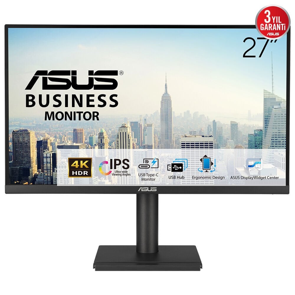 ASUS VA27UCPS 27 4K IPS HDR 3840 x 2160 5ms 350cd DP HDMI USB-C Hoparlör VESA 3YIL ELMB SYNC, PD 65W PIVOT Monitör