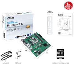 ASUS MB PRO H810M-C-CSM Intel H810 LGA1851 DDR5 6400 DP HDMI VGA DVI Çift M2 USB3.2 COM mATX 6+1+1+1 Güç Aşamaları, Uzaktan Yönetim Yazılımı, Ready for Advanced AI PC