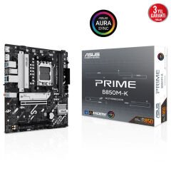 ASUS PRIME B850M-K AMD B850 AM5 DDR5 8200 DP HDMI Çift M2 USB3.2 AURA RGB 2.5Gbit LAN mATX 8+2+1 Güç Aşamaları, 1xGen5 M.2, Advanced AI PC-Ready