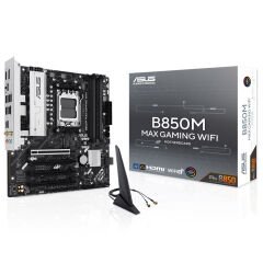 ASUS MB B850M MAX GAMING WIFI AMD B850 AM5 DDR5 8000 DP HDMI 3x M2 USB3.2 WiFi 6 + BT AURA RGB mATX 256GB’a kadar ram desteği, 8+2+1 Güç Aşamaları, 1xGen5 M.2, Advanced AI PC-Ready