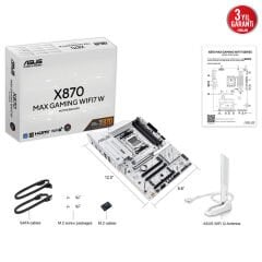ASUS X870 MAX GAMING WIFI7 W AMD X870 AM5 DDR5 8000 HDMI 2xUSB4 3x M2 USB3.2 WiFi 7 + BT AURA RGB 5Gbit LAN ATX 12+2+1 Güç Aşamaları, Çift USB4, 3xM.2 slot, Advanced AI PC-Ready, Beyaz Tasarım