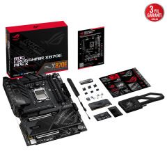 ASUS MB ROG CROSSHAIR X870E APEX AMD X870 AM5 DDR5 9600 2xUSB4 5x M2 USB3.2 WiFi 7 + BT AURA RGB 5Gbit LAN ATX 18+2+2 Güç Aşamaları, Çift USB4, 4xM.2 slot, ROG Memory Fan Kit