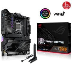 ASUS MB ROG CROSSHAIR X870E APEX AMD X870 AM5 DDR5 9600 2xUSB4 5x M2 USB3.2 WiFi 7 + BT AURA RGB 5Gbit LAN ATX 18+2+2 Güç Aşamaları, Çift USB4, 4xM.2 slot, ROG Memory Fan Kit