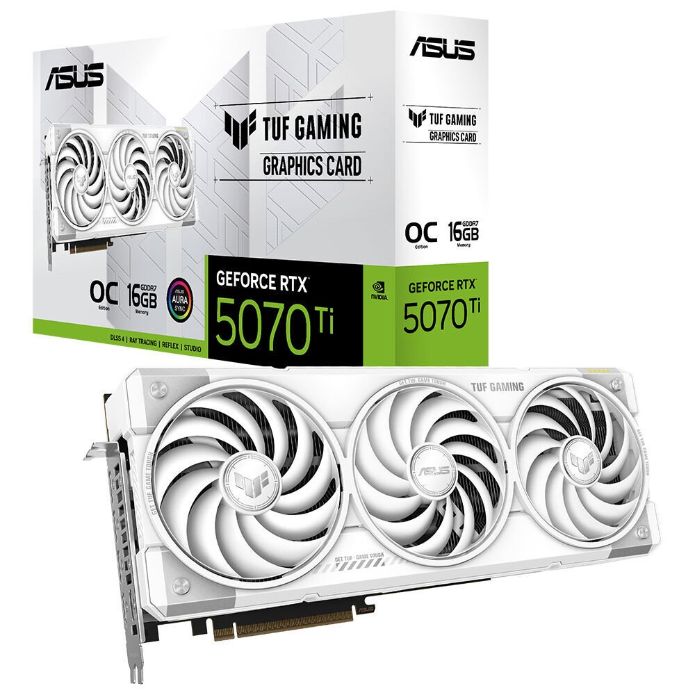 ASUS VGA TUF-RTX5070TI-O16G-WHITE-GAMING-NVIDIA-GEFORCE-RTX 5070 TI-16GB GDDR7-256bit--OC-2xHDMI-3xDP-RGB-DLSS4 EKRAN KARTI