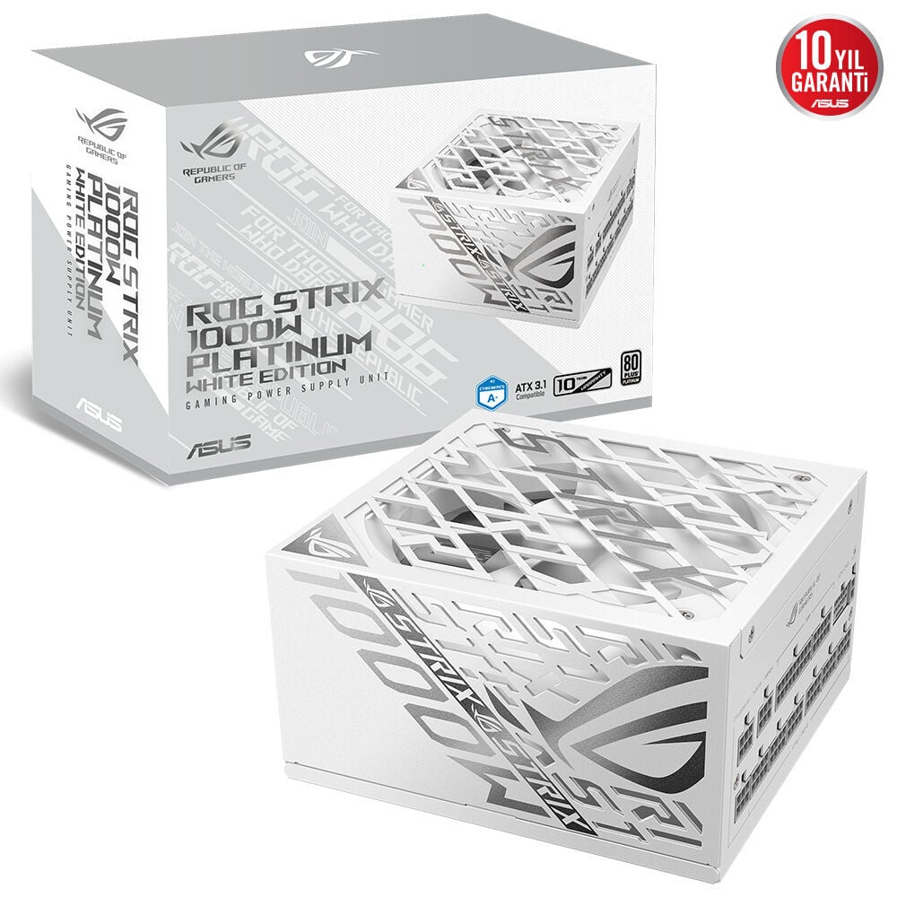 ASUS ROG-STRIX-1000P-GAMING-WHITE 80 PLUS PLATİNUM GÜÇ KAYNAĞI ÜNİTESİ 1000W 20+4 pin ATX BEYAZ