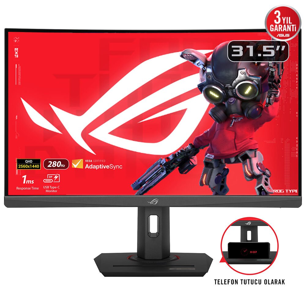 ASUS ROG STRIX XG32WCMS 32 FAST VA 2560x1440 1MS 280HZ 350CD DP HDMI USB VESA 3YIL ELMB SYNC HDR PD 15W YUKSEKLIK AYARLI MONITOR