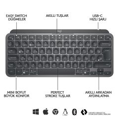 LOGİTECH MX KEYS MİNİ MİNİMALİST KABLOSUZ BLUETOOTH AYDINLATMALI TÜRKÇE Q KLAVYE - SİYAH 920-010504