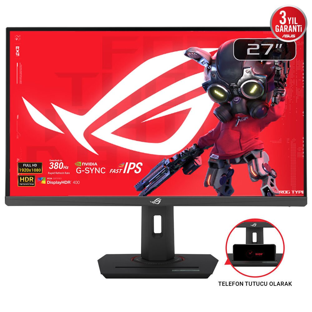 ASUS ROG STRIX XG279CNS 27 HDR eSports GAMING FAST IPS FreeSync VE G-SYNC UYUMLU 1920x1080 0.3ms 380Hz 400cd DP HDMI USB-C VESA 3YIL ELMB SYNC PIVOT PD 7.5W MONİTÖR