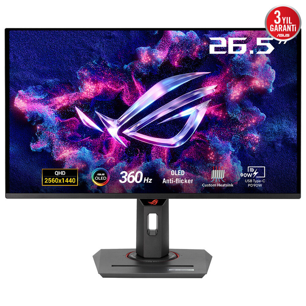 ASUS ROG STRIX OLED XG27ACDNG 27 HDR GAMING FAST IPS FREESYNC PRO G-SYNC UYUMLU 2560x1440 0.03ms 360Hz 450cd DP HDMI USB-C VESA 3YIL EYECARE PLUS, FLICKER-FREE, PD 90W PIVOT, 99% DCI-P3 Monitor