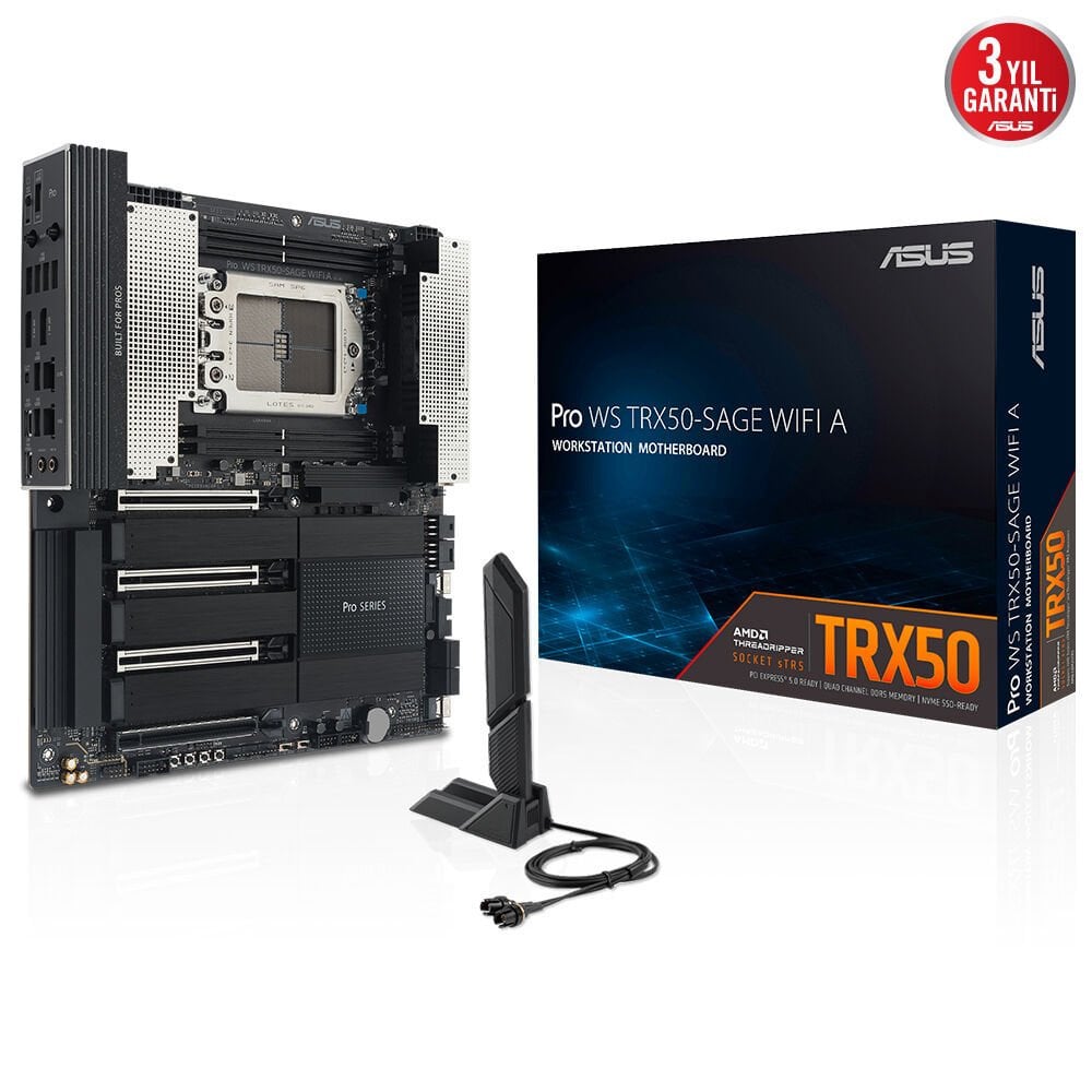ASUS PRO WS TRX50-SAGE WIFI A AMD TRX50 sTR5 DDR5 7600 3x M2 USB3.2 WiFi 7 + BT 10Gbit + 2.5Gbit LAN CEB 1TB’a kadar ram desteği, 1x SlimSAS Portu, Asus Control Center Express Lisansı!