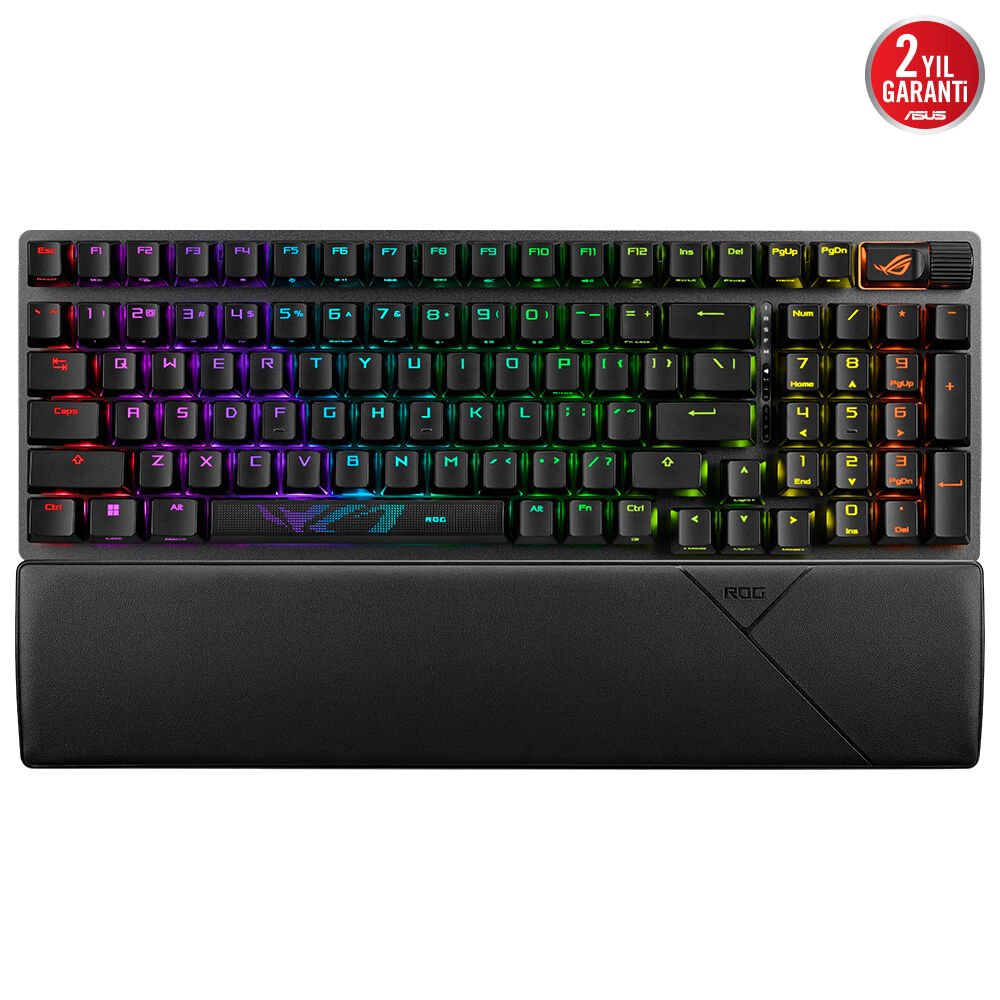 ASUS ROG STRIX SCOPE II 96 WL/NX SNOW/PBT/UK WIRELESS OYUNCU KLAVYESİ 3 FARKLI BAĞLANTI (2.4GHz RF, BLUETOOTH, KABLOLU) ROG NX SNOW MEKANİK SWITCH AURA SYNC RGB VE BİLEK DESTEĞİ İNGİLİZCE