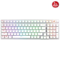 ASUS ROG STRIX SCOPE II 96 WL/NX SNOW/PBT/UK/BEYAZ WIRELESS OYUNCU KLAVYESİ 3 FARKLI BAĞLANTI (2.4GHz RF, BLUETOOTH, KABLOLU) ROG NX SNOW MEKANİK SWITCH AURA SYNC RGB VE BİLEK DESTEĞİ İNGİLİZCE BEYAZ