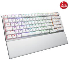 ASUS ROG STRIX SCOPE II 96 WL/NX SNOW/PBT/UK/BEYAZ WIRELESS OYUNCU KLAVYESİ 3 FARKLI BAĞLANTI (2.4GHz RF, BLUETOOTH, KABLOLU) ROG NX SNOW MEKANİK SWITCH AURA SYNC RGB VE BİLEK DESTEĞİ İNGİLİZCE BEYAZ