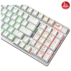 ASUS ROG STRIX SCOPE II 96 WL/NX SNOW/PBT/UK/BEYAZ WIRELESS OYUNCU KLAVYESİ 3 FARKLI BAĞLANTI (2.4GHz RF, BLUETOOTH, KABLOLU) ROG NX SNOW MEKANİK SWITCH AURA SYNC RGB VE BİLEK DESTEĞİ İNGİLİZCE BEYAZ