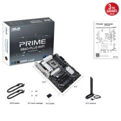ASUS PRIME B860 PLUS WIFI Intel B860 LGA1851 DDR5 8200 DP HDMI 2x M2 USB32 Gen 2x2 WiFi 6E + BT AURA RGB 2.5Gbit LAN ATX 8+1+1 Güç Aşamaları 1xGen5 M.2 Ready for Advanced AI PC