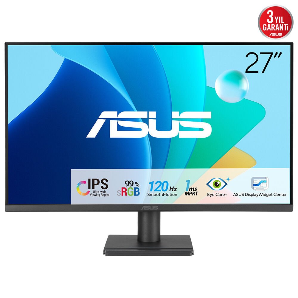ASUS VA279HG 27 IPS 1920x1080 1ms 120Hz 300cd HDMI VGA VESA 3YIL EYECARE FLICKER-FREE DÜŞÜK MAVİ IŞIK 99%SRGB ÇERÇEVESİZ MONİTÖR