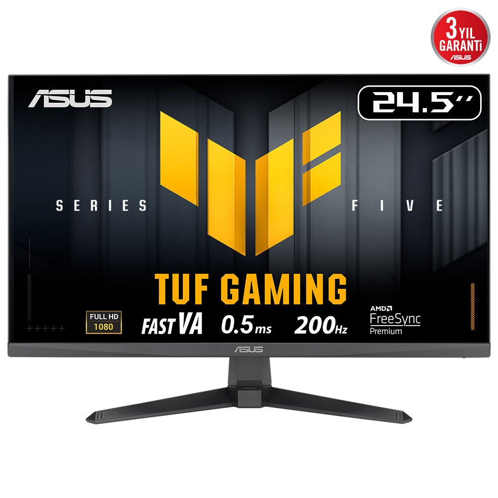 ASUS TUF GAMING VG257Q5A 24.5 Fast VA 1920x1080 0.5ms 200Hz 200Hz DP HDMI Hoparlör VESA 3YIL ELMB SYNC, Gaming AI, EYECARE MONİTÖR