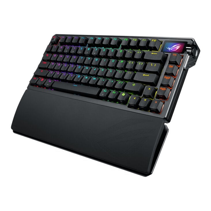 ASUS ROG AZOTH EXTREME/NX SNOW/PBT/UK 75 CUSTOM OYUN KLAVYESİ, ALÜMİNYUM VE KARBON FİBER ŞASE, AYARLANABİLİR CONTA MONTAJI, ÜÇ KATMANLI SES AZALTICI, RENKLİ OLED DOKUNMATİK EKRAN, ROG NX SNOW ANAHTARLAR