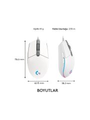 LOGITECH G G102 LIGHTSYNC RGB AYDINLATMALI 8.000 DPI KABLOLU OYUNCU MOUSE BEYAZ 910-005824