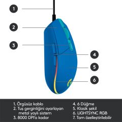 LOGİTECH G G102 LIGHTSYNC OYUNCU MOUSE MAVİ 910-005801