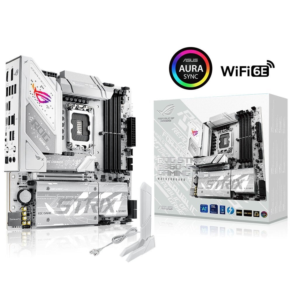 ASUS ROG STRIX B860-G GAMING WIFI Intel B860 LGA1851 DDR5 8600 DP HDMI Type-C 4x M2 USB3.2 Gen 2x2 WiFi 7 + BT AURA RGB 2.5Gbit LAN mATX 14+1+2+1 Güç Aşamaları, 1xGen5 M.2, ASUS AI Advisor, Thunderbolt 4