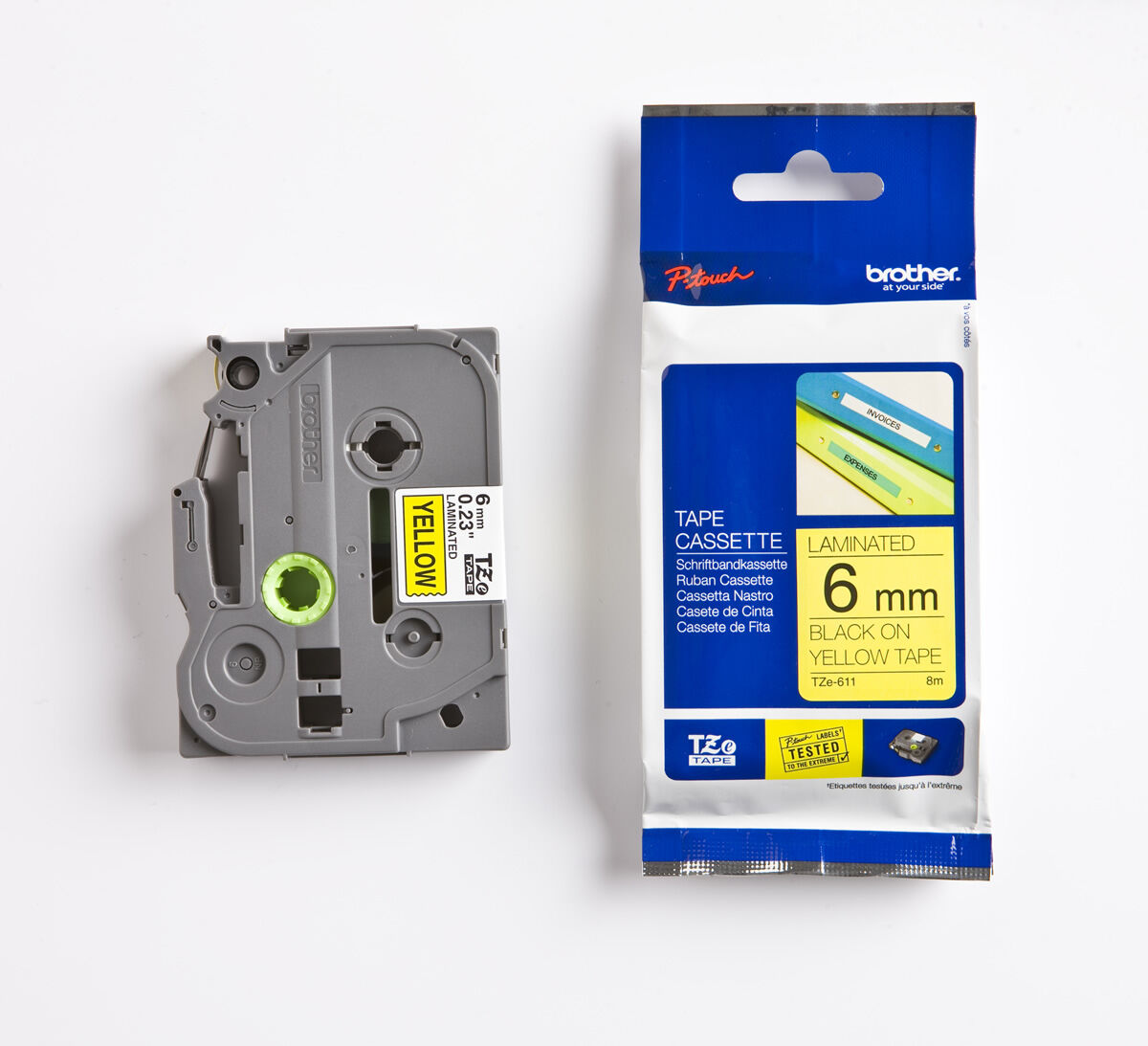 BROTHER P-TOUCH TZE-611 TZE-TAPE 6MM SARI ÜZERİNE SİYAH LAMİNASYONLU ETİKET