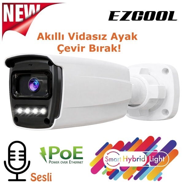 EZCOOL EZ-4045IPS 5MP 3.6MM HİBRİT POE SESLİ IP BULLET KAMERA