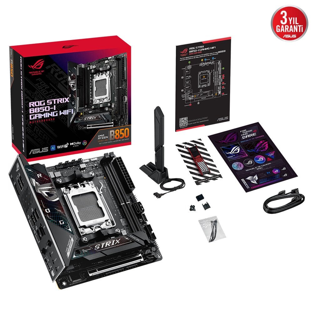 ASUS ROG STRIX B850-I GAMING WIFI AMD B850 AM5 DDR5 6400 DP HDMI 3X M2 USB3.2 WİFİ 6E BT AURA RGB 2.5GBİT LAN ATX ARMOURY CRATE AI SUİTE 3 PCIE SLOT Q RELEASE