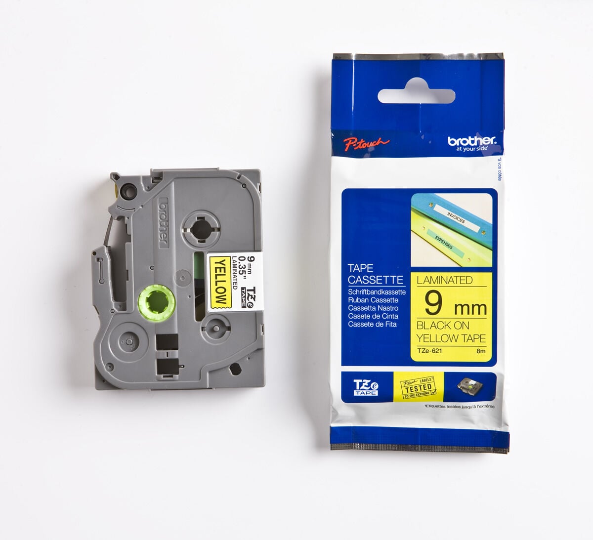 BROTHER P-TOUCH TZE-621 TZE-TAPE 9MM SARI ÜZERİNE SİYAH LAMİNASYONLU ETİKET