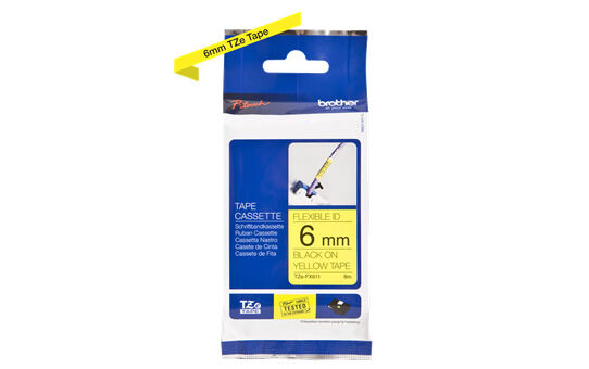 BROTHER P-TOUCH TZE-FX611 TZE-TAPE 6MM SARI ÜZERİNE SİYAH ESNEK LAMİNASYONLU ETİKET
