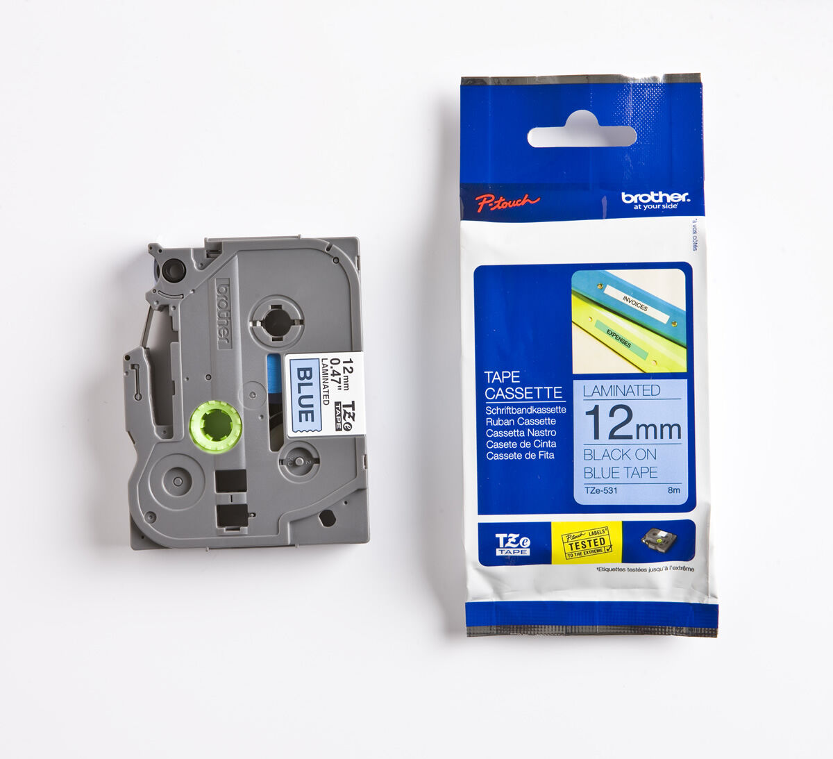 BROTHER P-TOUCH TZE-531 TZE-TAPE 12MM MAVİ ÜZERİNE SİYAH LAMİNASYONLU ETİKET