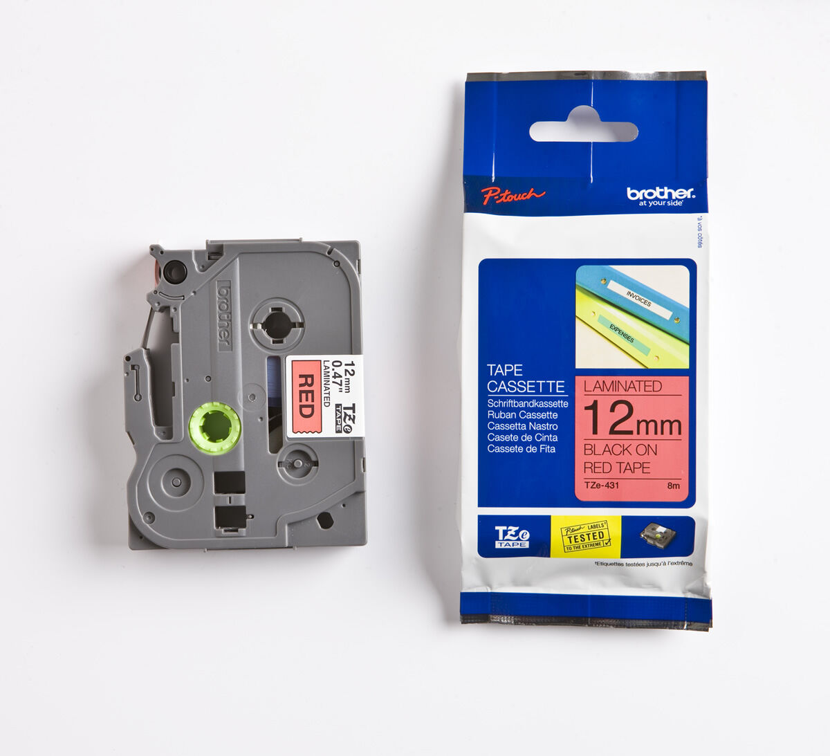 BROTHER P-TOUCH TZE-431 TZE-TAPE 12MM KIRMIZI ÜZERİNE SİYAH LAMİNASYONLU ETİKET