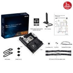 ASUS PRO WS TRX50-SAGE WIFI AMD TRX50 sTR5 DDR5 8000 3x M2 USB3.2 WiFi 7 + BT 10Gbit + 2.5Gbit LAN CEB 1TB’a KADAR RAM DESTEĞİ 1x SlimSAS Portu Asus Control Center Express Hediyeli