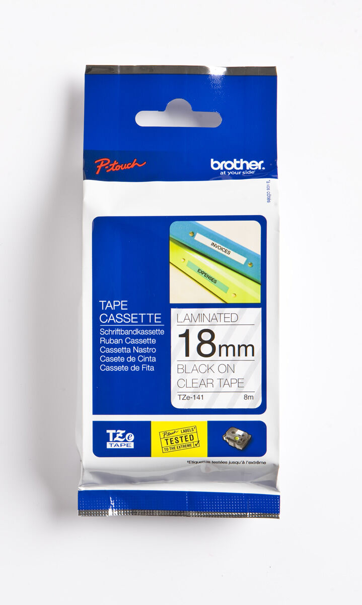 BROTHER P-TOUCH TZE-141 TZE-TAPE 18 MM SİYAH ÜZERİNE ŞEFFAF LAMİNASYONLU ETİKET