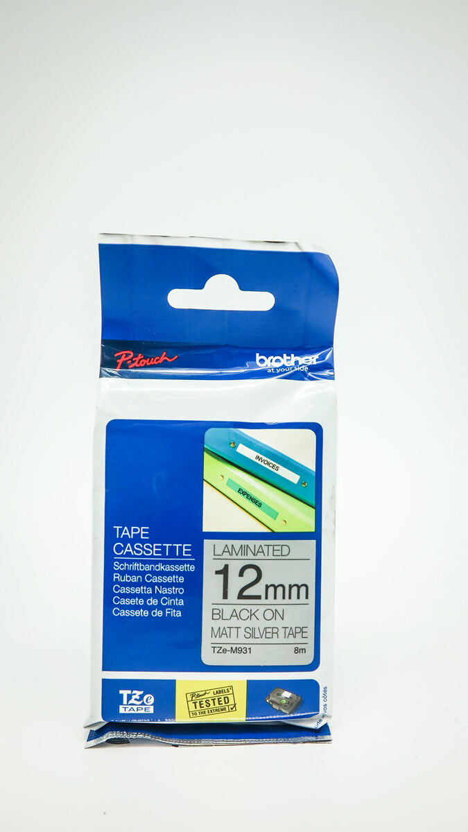 BROTHER P-TOUCH TZE-M931 TZE-TAPE 12MM MAT GÜMÜŞ ÜZERİNE SİYAH LAMİNASYONLU ETİKET