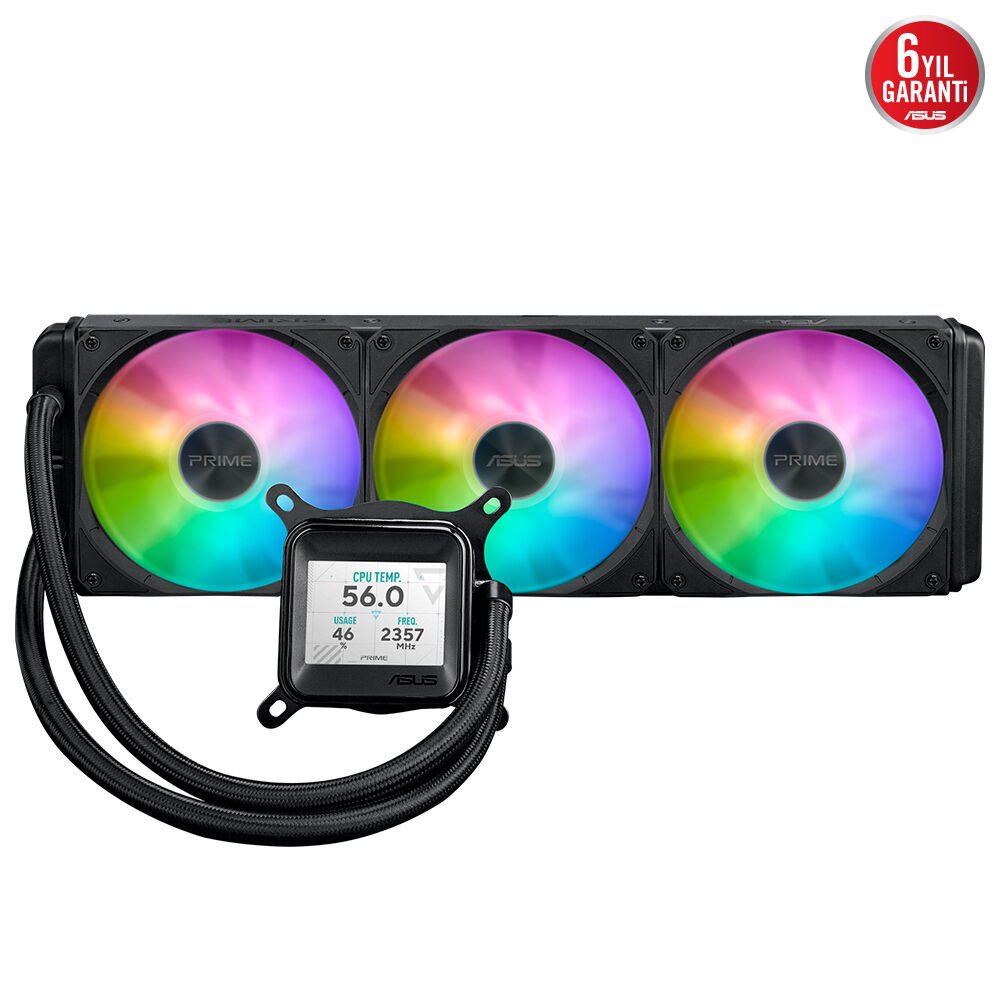 ASUS PRIME LC ARGB LCD ALL-IN-ONE CPU SIVI SOĞUTUCU, KESKİN EKRANLA CPU VE GPU BİLGİLERİ, YÜKSEK PERFORMANSLI ASETEK POMPA, DİZİ-ZİNCİR FANLAR 6 YIL GARANTİ