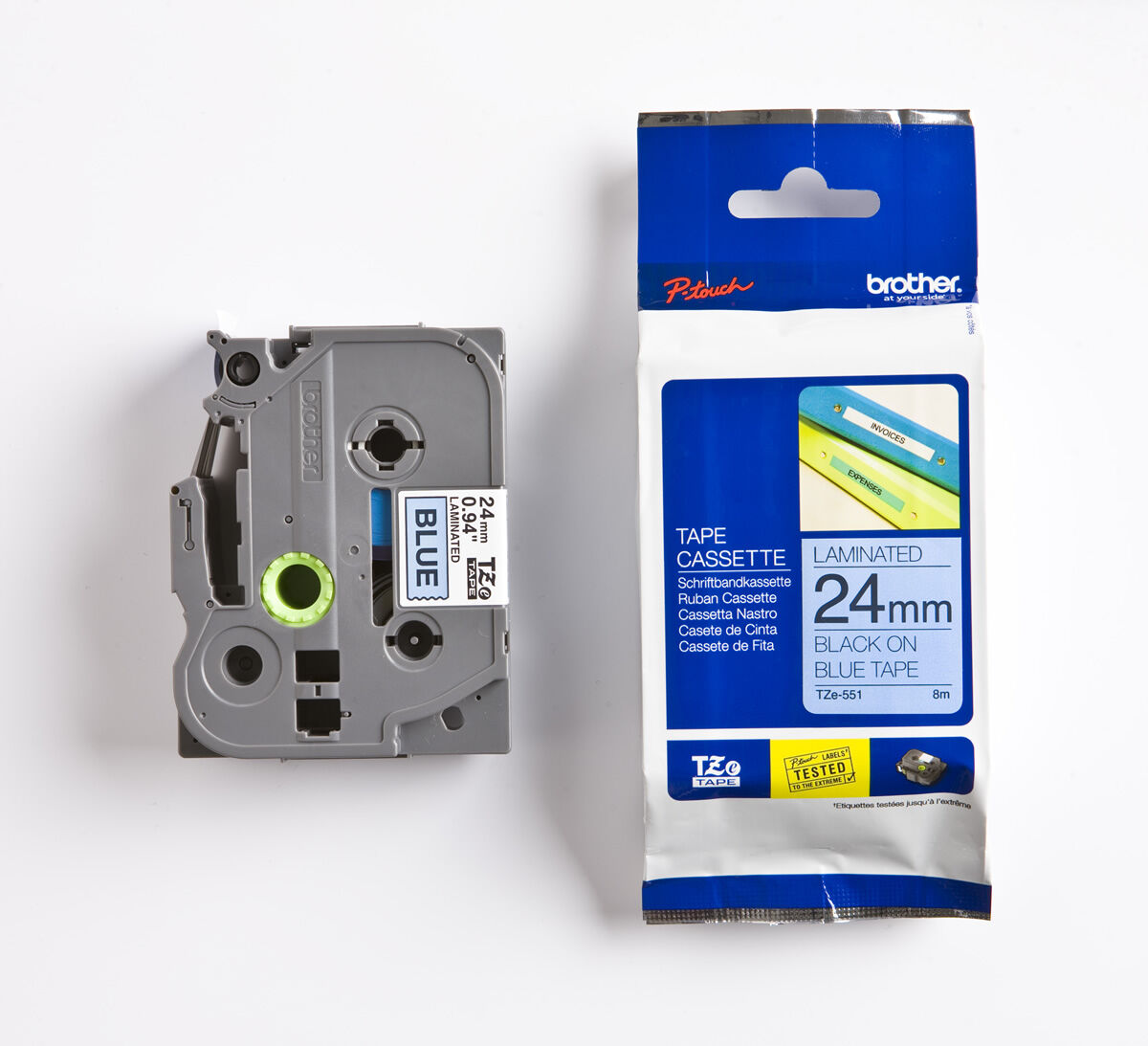 BROTHER P-TOUCH TZE-551 TZE-TAPE 24 MM MAVİ ÜZERİNE SİYAH LAMİNASYONLU ETİKET