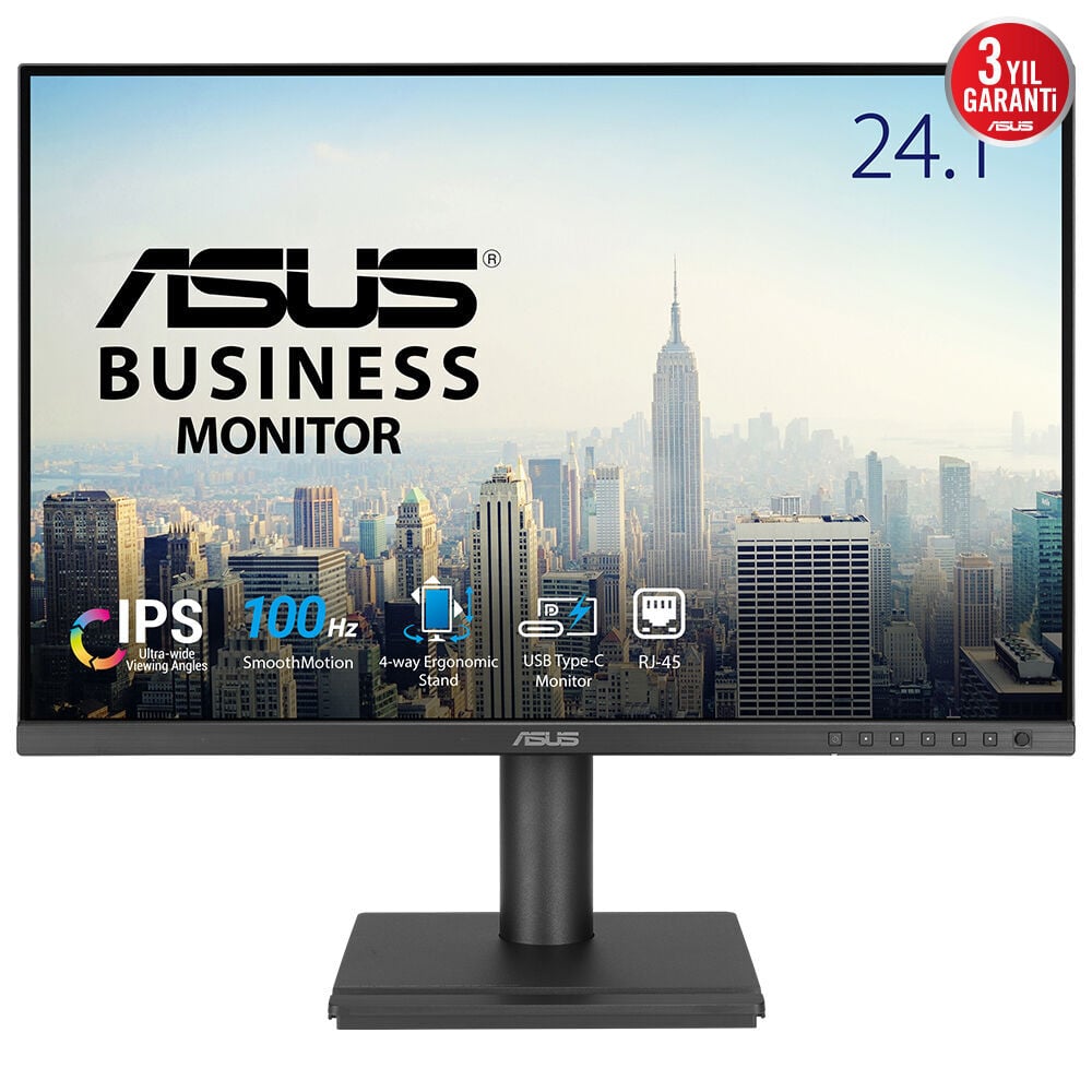 ASUS KURUMSAL BE248CFN 24.1 IPS 1920X1200 5MS 100HZ 350CD HDMI VGA USB HOPARLÖR VESA 3YIL DAISY CHAIN FLICKER-FREE ÇERÇEVESIZ DÜŞÜK MAVI IŞIK PIVOT PD 96W MONITÖR