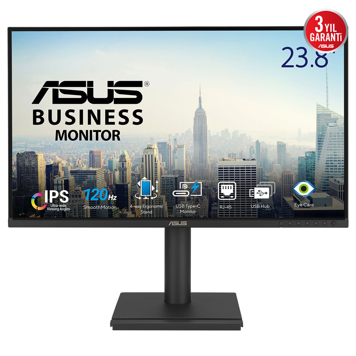 ASUS BE249CGN DOCKING MONİTÖR 23.8INC IPS 120Hz ÇERÇEVESİZ USB-C RJ45 STEREO YÜKSEKLİK AYARI ERGONOMİK TASARIM HDMI DISPLAY PORT PAPATYA DİZİLİM İŞLEVİ ASUS POWER SYNC EYE CARE DÜŞÜK MAVİ IŞIK FLİCKER FREE DUVARA MONTAJ