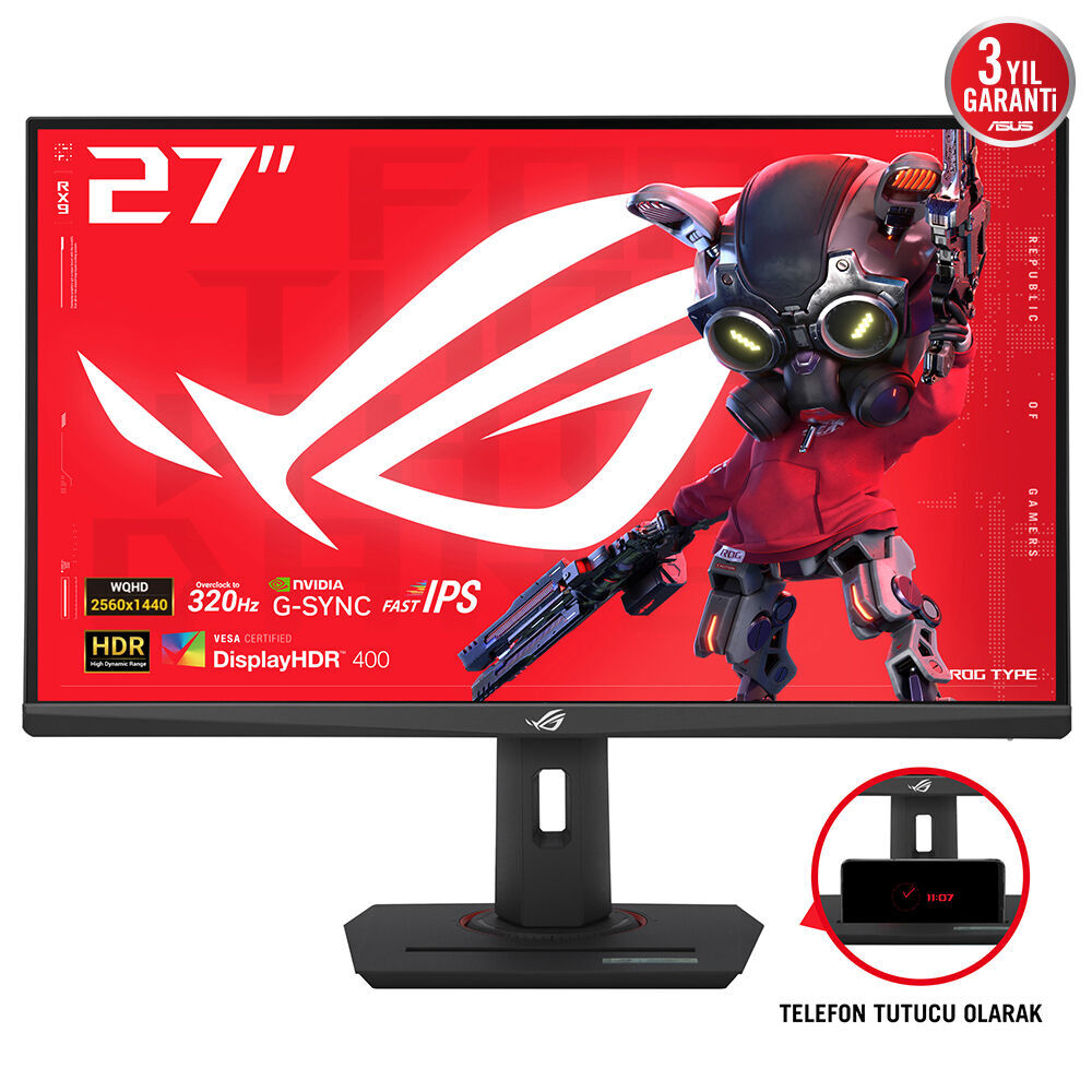 ASUS ROG STRIX XG27ACMS 27 GAMING FAST IPS FREESYNC VE G-SYNC UYUMLU HDR 2K 2560X1440 0.3MS 320HZ 350CD DP HDMI USB-C VESA 3YIL ELMB HDR PIVOT USB-C PD15W MONITÖR