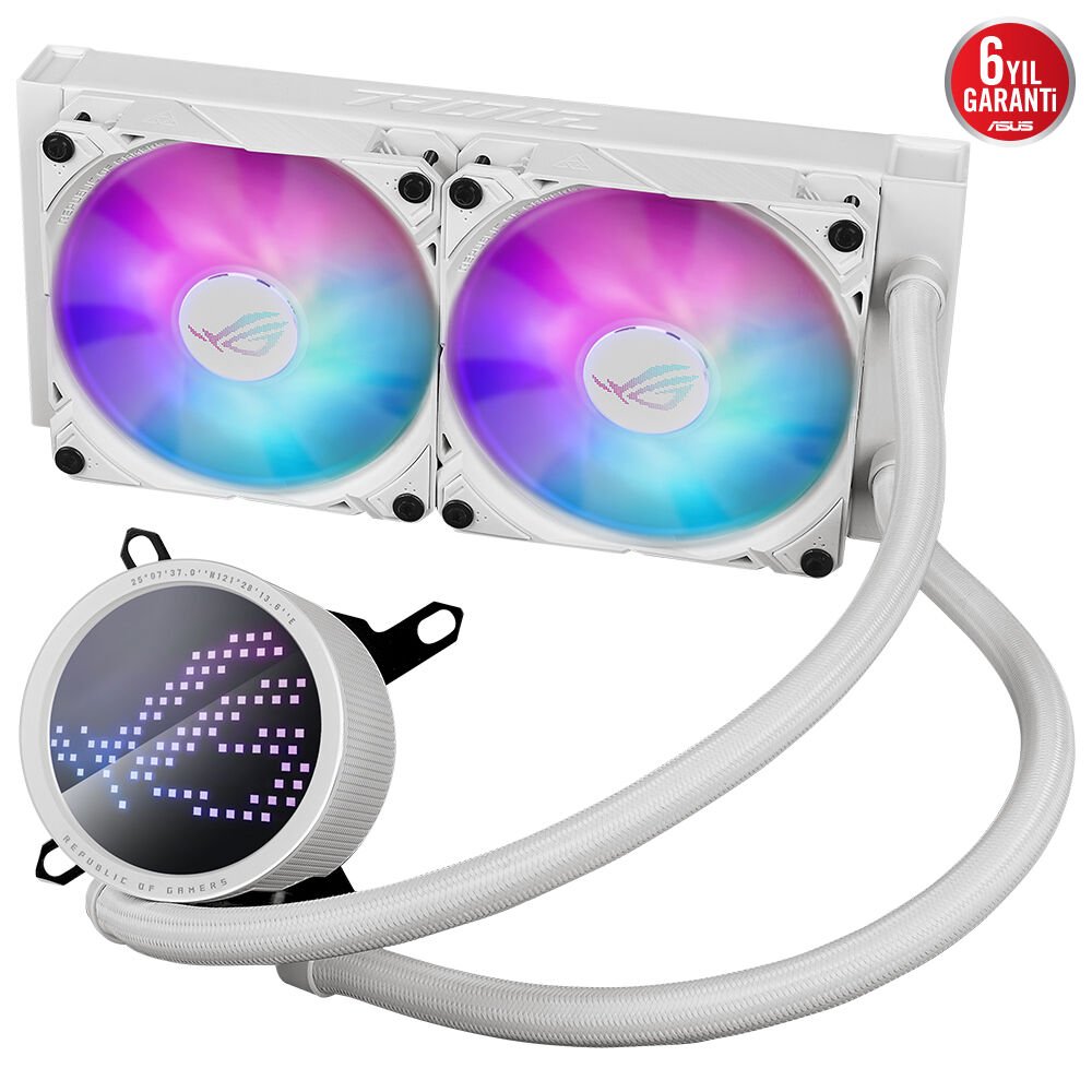 ASUS ROG RYUO III 240 ARGB ANIME MATRIX LED EKRAN AURA SYNC RGB 120MM*2 ADRESLENEBİLİR RGB FAN ROG ARGB CPU SOĞUTUCUSU BEYAZ 6 YIL GARANTİ
