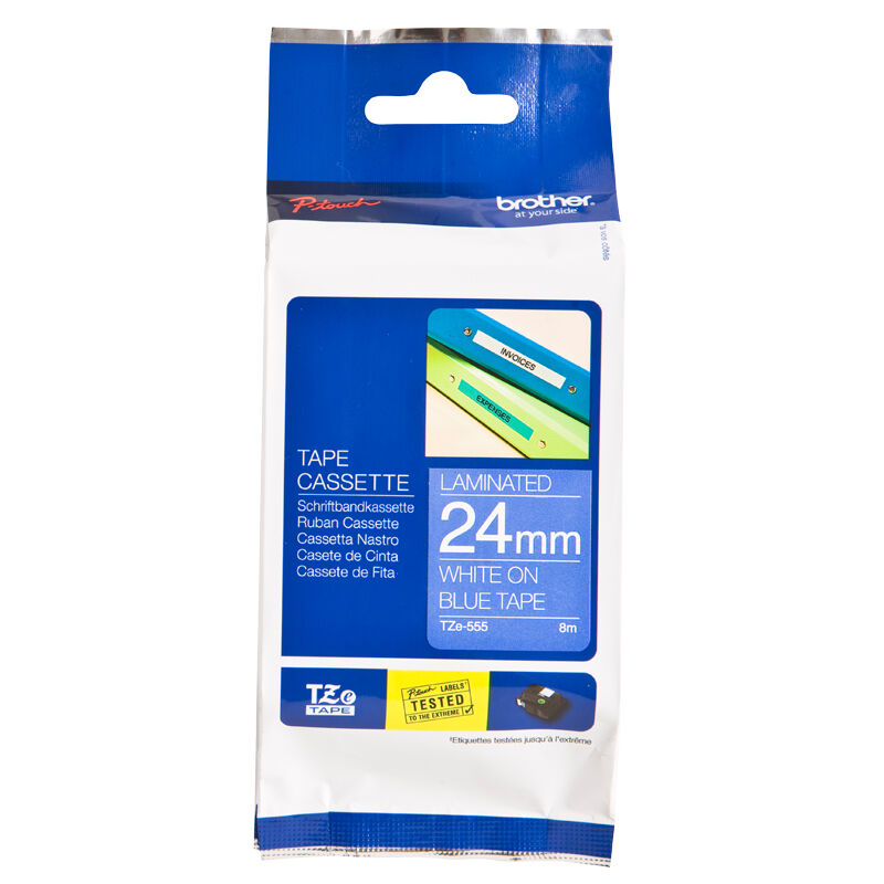 BROTHER P-TOUCH TZE-555 TZE-TAPE 24 MM MAVİ ÜZERİNE BEYAZ LAMİNASYONLU ETİKET