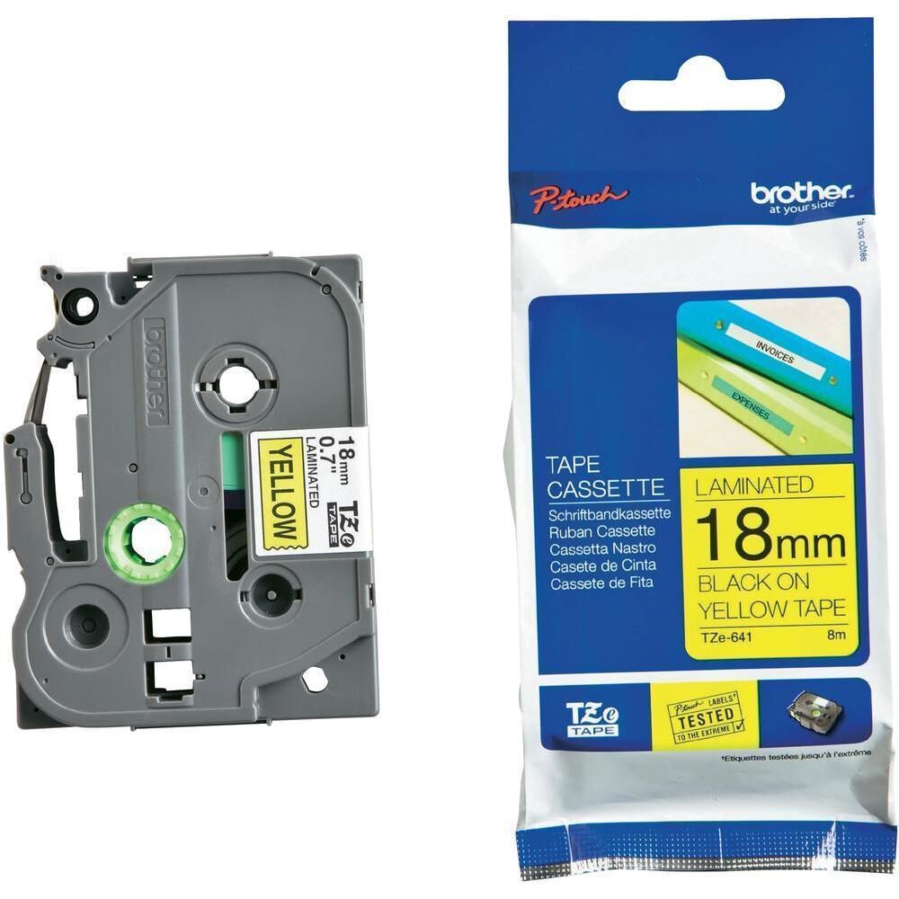 BROTHER P-TOUCH TZE-FX641 TZE-TAPE 18MM SARI ÜZERİNE SİYAH ESNEK LAMİNASYONLU ETİKET