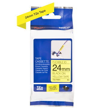 BROTHER P-TOUCH TZE-FX651 TZE-TAPE 24MM SARI ÜZERİNE SİYAH ESNEK LAMİNASYONLU ETİKET